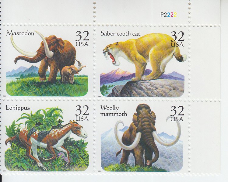 1996 USA Prehistoric Mammals Pl#B4 (Scott 3077-80a) MNH