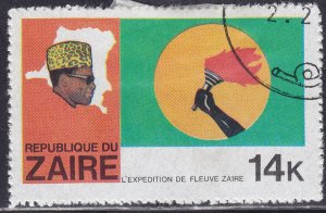 Zaire 906 President Mobotu, Map of Zaire, Torch 1979
