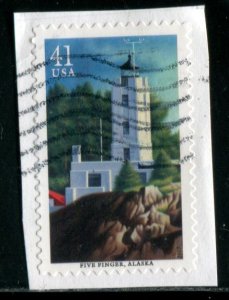 4147 US 41c Five Finger, AK Lighthouse SA, used on paper