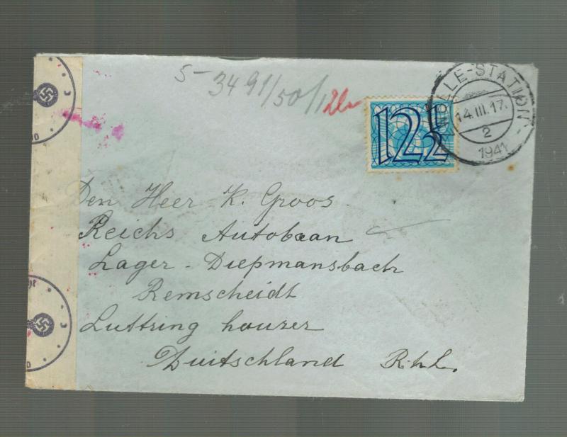 1941 Zwolle Netherlands Cover to Diepmansbach Autobahn Slave Labor Camp KZ