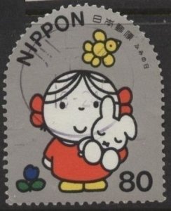 Japan 2783a (used) 80y Letter Writing Day: girl w/rabbit, bird, flower (1999)