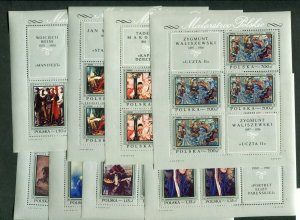 POLAND 1968 MASTER PAINTERS 1602-1609 SHEETS OF 4 STAMPS + 2 LABELS PERFECT MNH