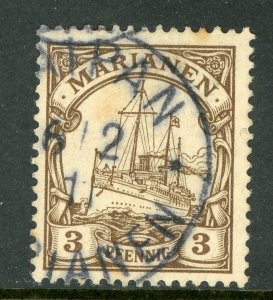 Mariana Islands 1901 Germany 3 pfg Unwatermarked Yacht Ship Sc #17 VFU X133