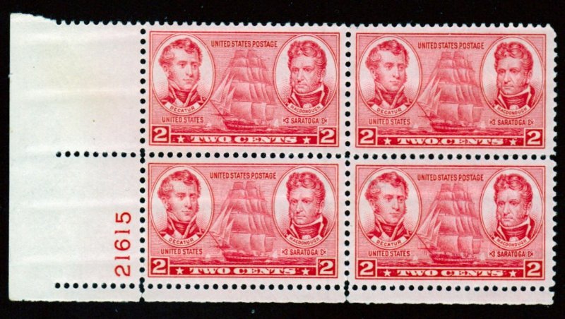 SC# 791 - (2c) - Decatur & MacDonough, MNH plate block/4 - LL # 21615