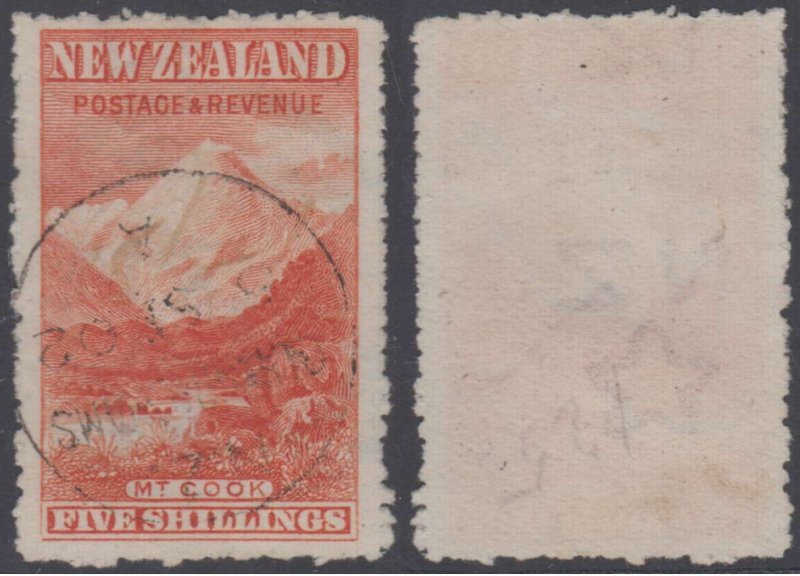 NEW ZEALAND 1902 Mt. COOK Sc 120 TOP VALUE PERF 14 WMK 61 USED F,VF SCV$300.00