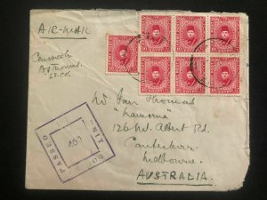 1939 Egypt Censored Airmail cover To Melborne Australia