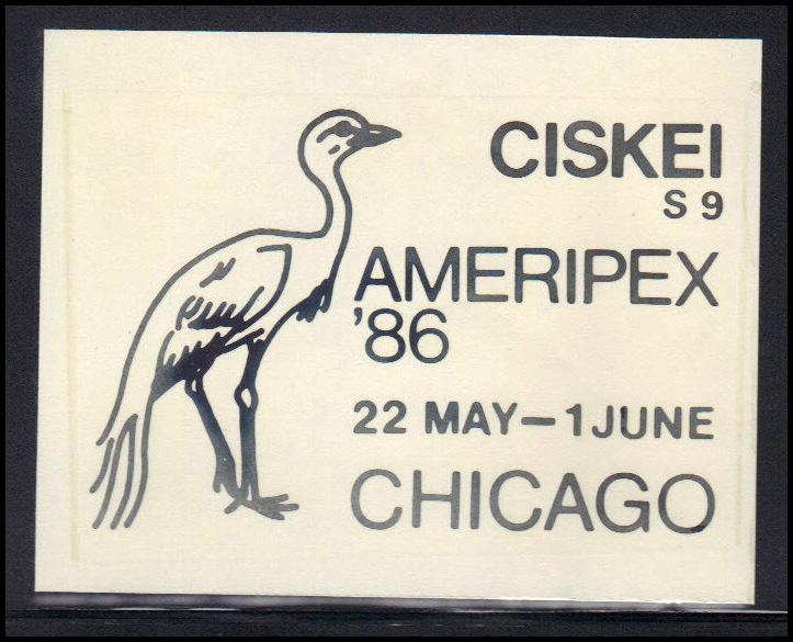 Paper Card Showing Ciskei Cancel AMERIPEX '86 BoxCV0370