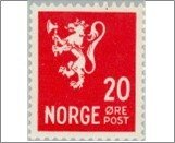 Norway Used NK 205   Posthorn and Lion III (wmk) 20 Øre Dark red