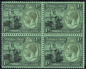 TRINIDAD & TOBAGO 1922 KGV BRITANNIA 1/- BLOCK */** WMK MULTI CROWN CA