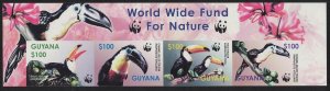 Guyana Birds WWF Toucans Imperf Top Strip of 4v 2003 MNH SC#3792 a-d