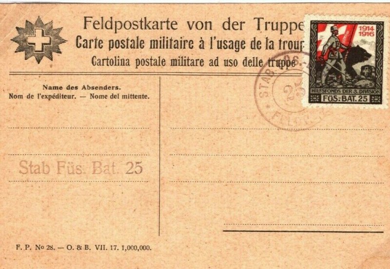 SWITZERLAND Card Military FELDPOST c1916{samwells-covers} SP7