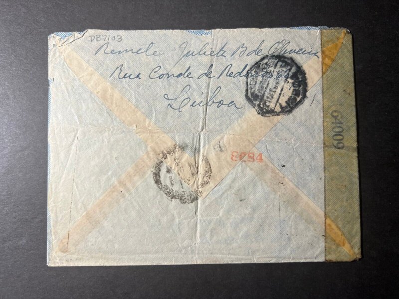1944 Registered Portugal Airmail Cover Santa Marta to Para