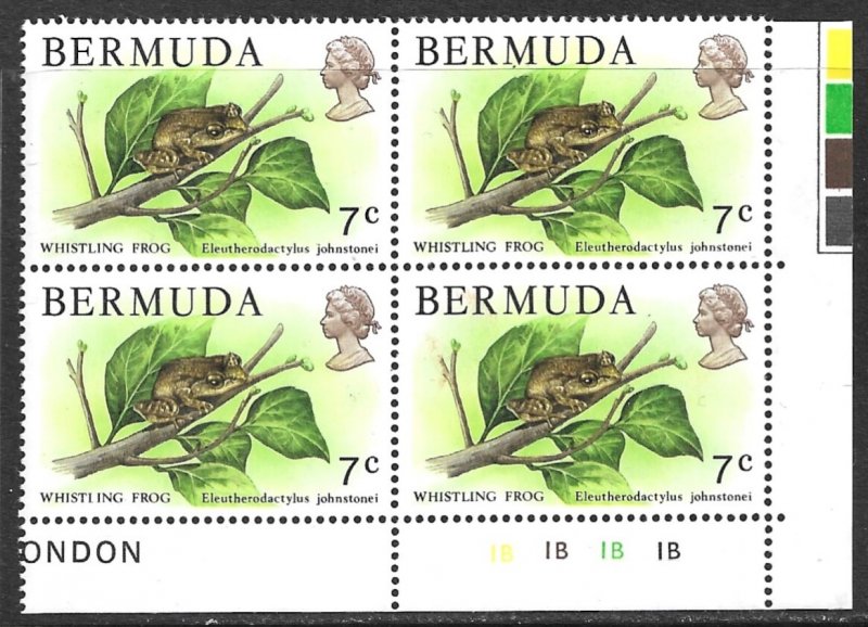BERMUDA 1978-79 QE2 7c Whistling Frog Plate Block Sc 366 MNH