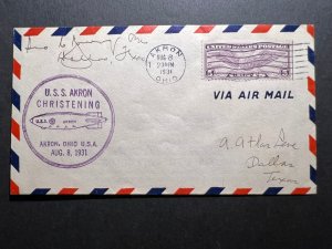 1931 USA Zeppelin Cover USS Akron Akron OH to Dallas TX Christening
