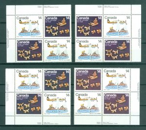 Canada. 1978. 4 Diff. Plate-Blocks. Mnh. Art. Inuit -Travel, Dog Sled.. Sc# 772a