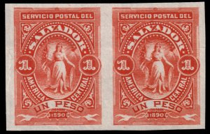 ✔️ EL SALVADOR 1890 - VICTORY IMPERF  1 PESO PAIR - Sc. 46 Mi. 35 MNGAI [015]