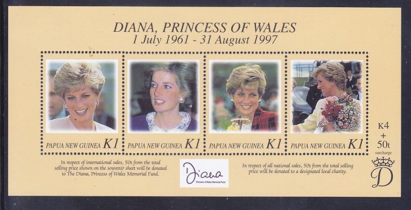 Papua New Guinea 937 MNH 1998 Diana Princess of Wales Souvenir sheet of 4