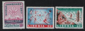 LIBERIA, 458-460, (3) SET, HINGED, 1967, 12th boy scout world jamboree