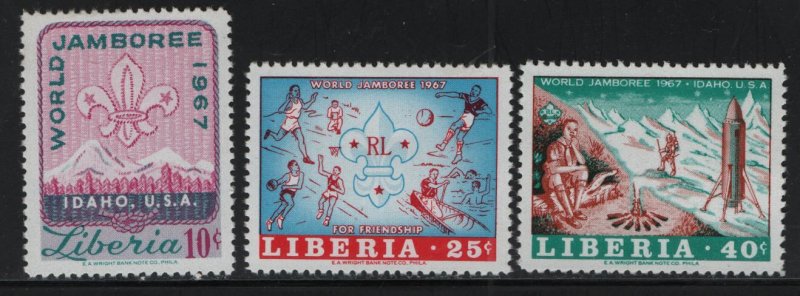 LIBERIA, 458-460, (3) SET, HINGED, 1967, 12th boy scout world jamboree