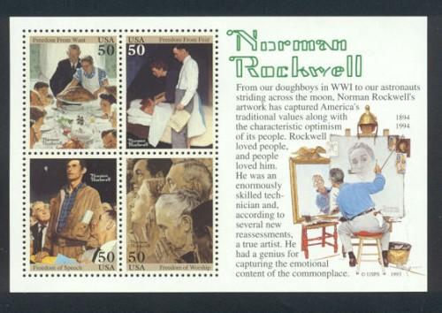 US Scott # 2840 Norman Rockwell 4 Stamp 50ct SS MNH