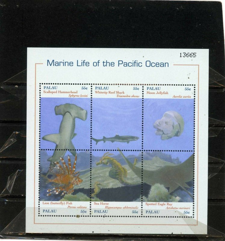 PALAU 2000 FISH & MARINE LIFE SHEET OF 6 STAMPS MNH