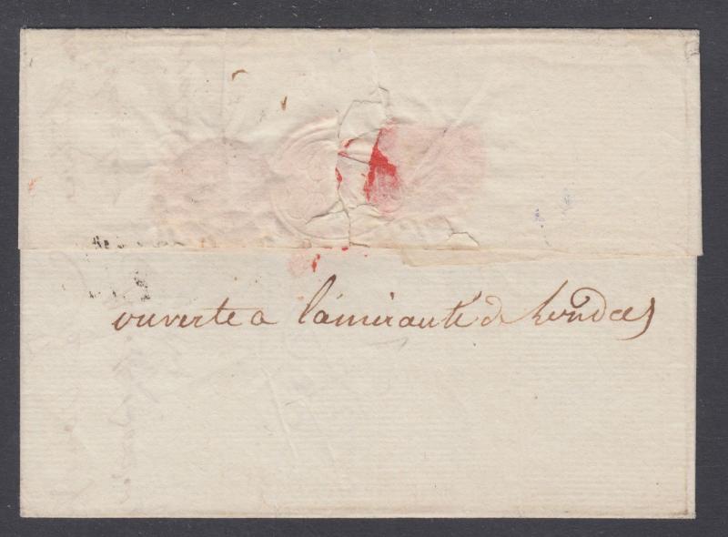 US 1803 SFL, NY to Bordeaux, France, Ouverte a l'amiraute de Londres, censored