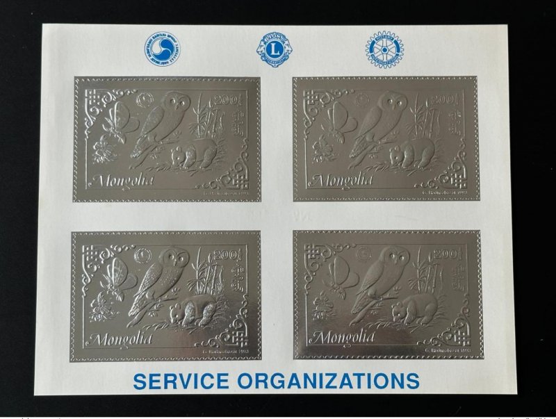 Mongolia 1993 Mi. 2476 A Klb M/S Silver Rotary Lions Panda Butterfly Owl