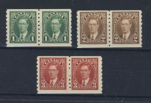 6x Canada MH VF Coil Stamps 3x Pairs  #238-1c #239-2c #240-3c Guide Value=$48.00