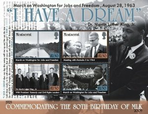 Montserrat 2009 - 80th Birthday of Martin Luther King Jr - Sheet of 4 Stamps MNH