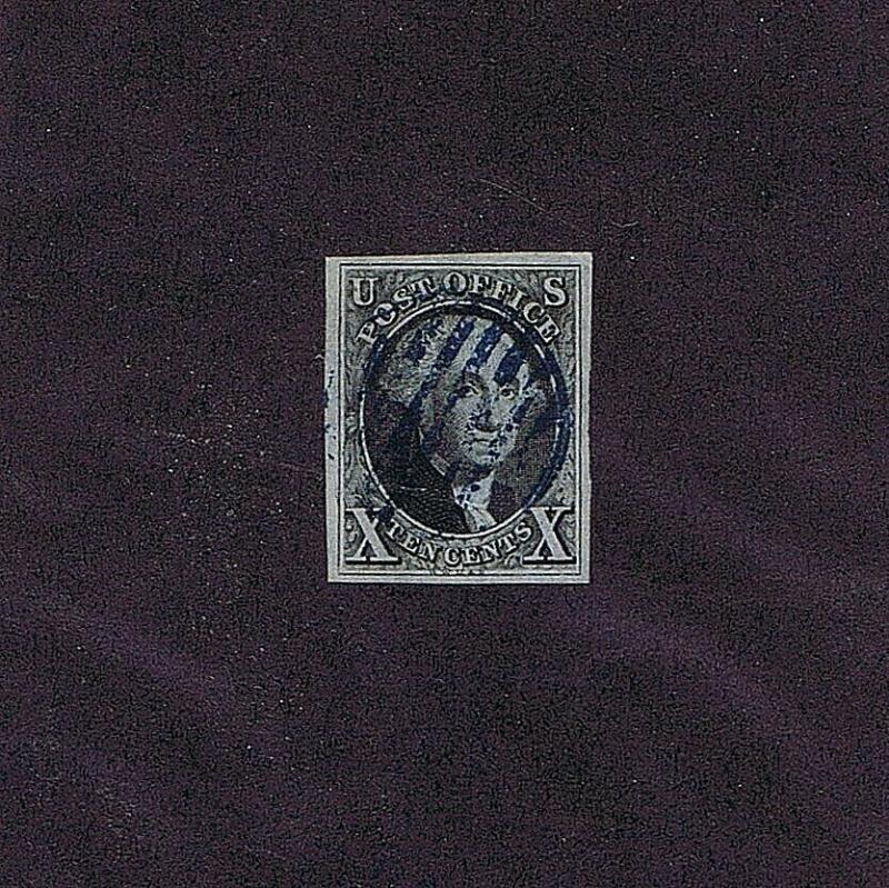 SC# 2 USED 10C WASHINGTON, 1847, BLUE GRID CCL, 2019 PSAG CERT GRADED VF XF 85