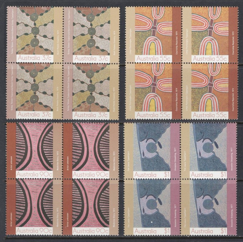 AUSTRALIA Sc# 1087 - 1090 MNH FVF Set 4 x 4Block Art Desert Medicine Aboriginals