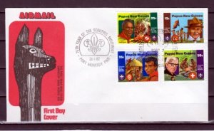 Papua New Guinea, Scott cat. 554-557. Scouts 75th Anniv.issue. First day cover.