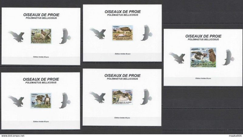 Lx144 Imperf 2013 Guinea Wwf Birds Of Prey Fauna !!! Uv Cardboard 5Bl Mnh