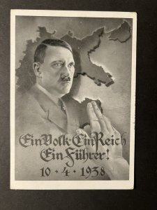 1938 Nazi Germany Postcard Hitler Portrait and Map Vienna to Laundsberg Lach