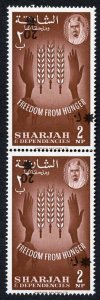 Sharjah 1963 SG39var 20np on 2np vertical pair OVPT INVERTED UM