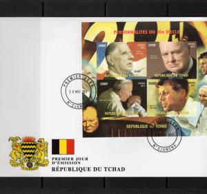 Chad 2011 Churchill/Kennedy/De Gaulle/Pope John Paul II Sheetlet (4)  Imperf.FDC