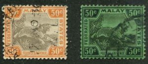 Malaya Federated States SC# 71-2 Tiger 50c  wmk 4 Used