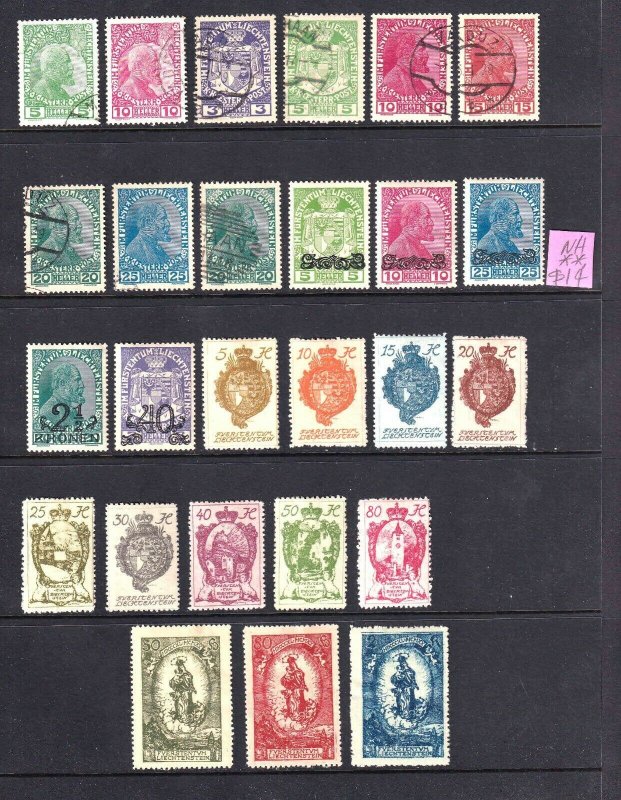 LIECHTENSTEIN 1-2 ($35) AND MORE STOCK PAGE COLLECTION LOT SOME NH U/M 26 STAMPS