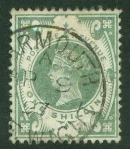 SG 211 1/- dull green. Very fine used with a Yarmouth, Isle of Wight CDS...