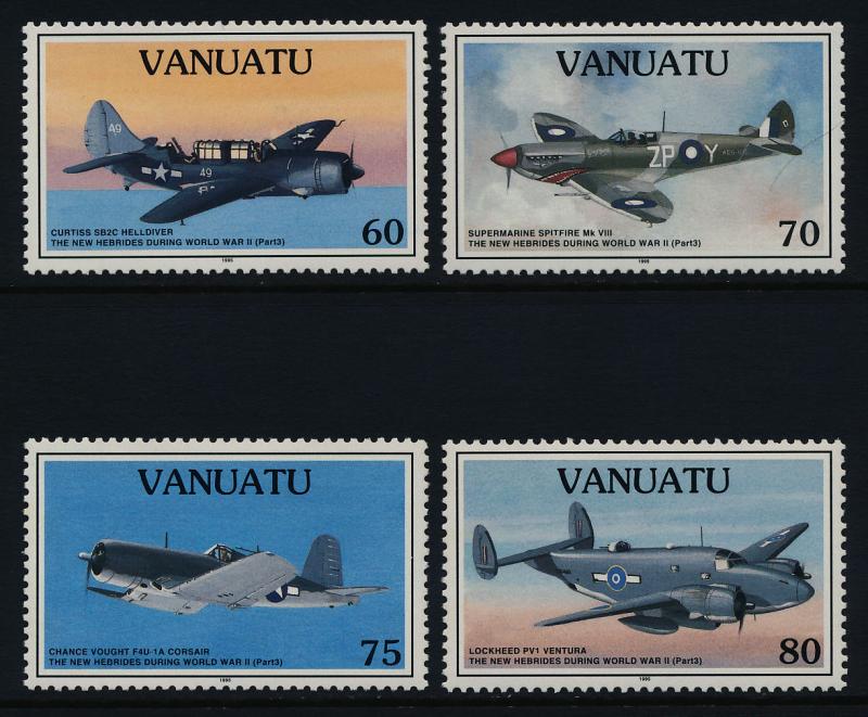 Vanuatu 664-7 MNH WWII Aircraft, Spitfire, Corsair, Helldiver