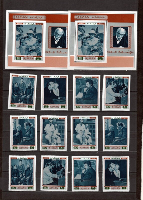 AJMAN 1971 FAMOUS PEOPLE/ALBERT SCHWEITZER 2 SETS OF 6 STAMPS & 2 S/S MNH