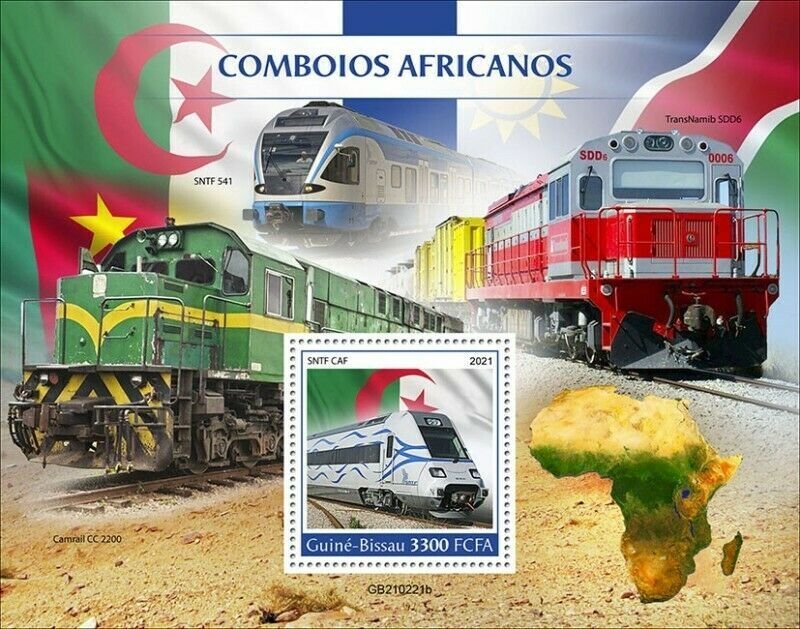 Guinea-Bissau - 2021 African Trains on Stamps - Stamp Souvenir Sheet - GB210221b 