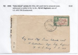 1943 Extra ISland, Fiji to 1st Bn, Fiji Inf Regt c/o APO 709 ... (C5858)