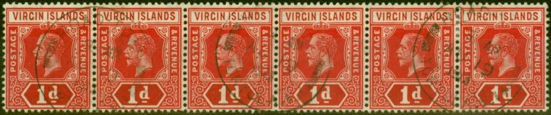 Virgin Islands 1913 1d Deep Red SG70 V.F.U Strip of 6 