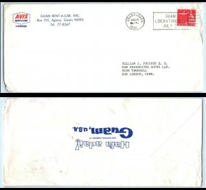 1966 GUAM Cover - Avis Rent A Car, Agana to Fort Trumbull, New London, CT USA S9 