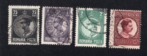 Romania 1932 25b, 1 l, 2 l & 6 l Carol II, Scott 405, 407-408, 411 used