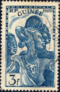 GUINÉE / FRENCH GUINEA - 1938 -Yv.143 / Mi.157 3fr bleu-vert Oblitéré TB