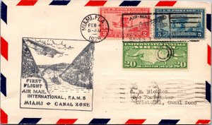 1929 Miami FL USA  Airmail First Flight FAM 5Cover FFC To Cristobal Canal Zone