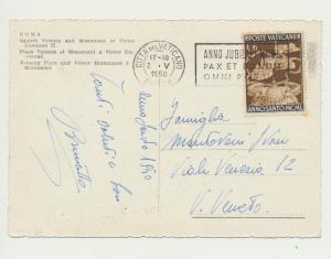 VATICAN -1950 CARD VICTOR EMANUAL MONUMENT, L6 RATED (SEE BELOW)