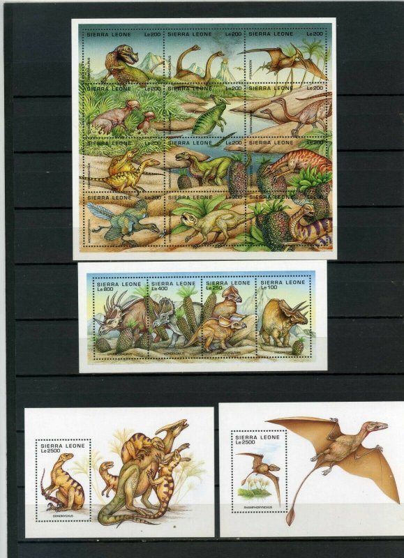 SIERRA LEONE 1995 PREHISTORIC ANIMALS 2 SHEETS OF 6 & 12 STAMPS & 2 S/S MNH